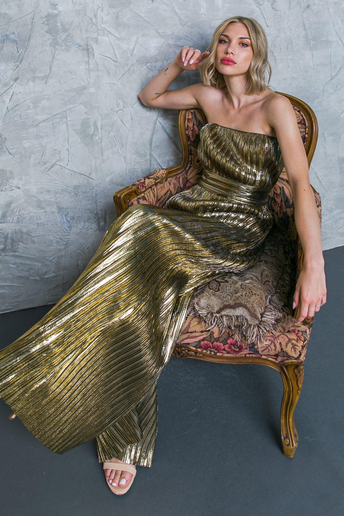 Party Just for Me Woven Jumpsuit Tube Top Wide Leg with Back Zipper in 20gol50 — Soul Flow Apparel