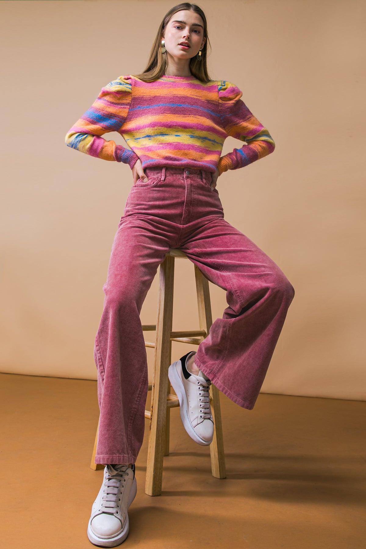 How Dare You Corduroy Pants Wide Leg Front Closure Back Pockets