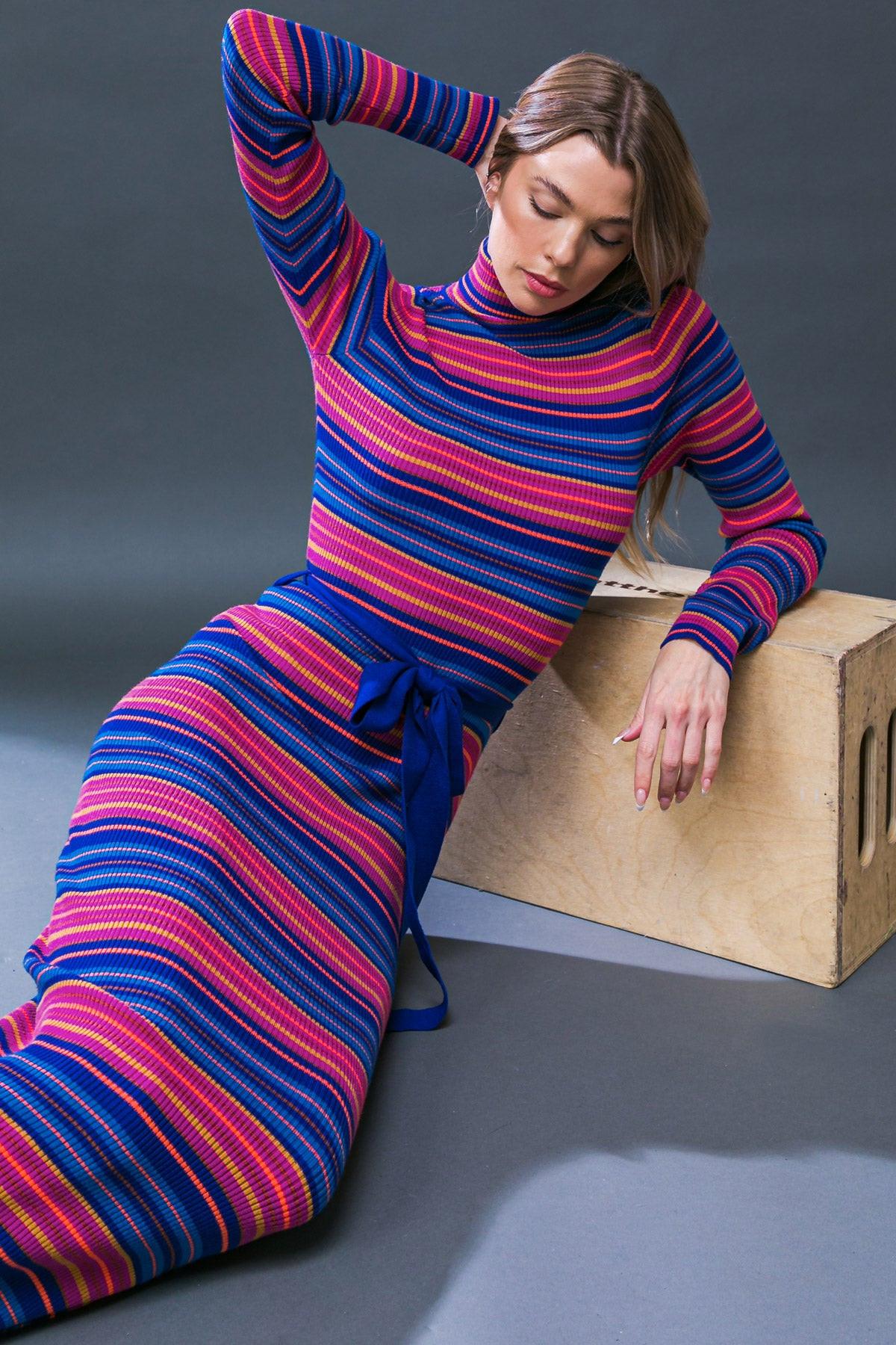 Noteworthy Shine Sweater Midi Dress with Turtle Neck and Belt in 20blu 20fuc51 — Soul Flow Apparel