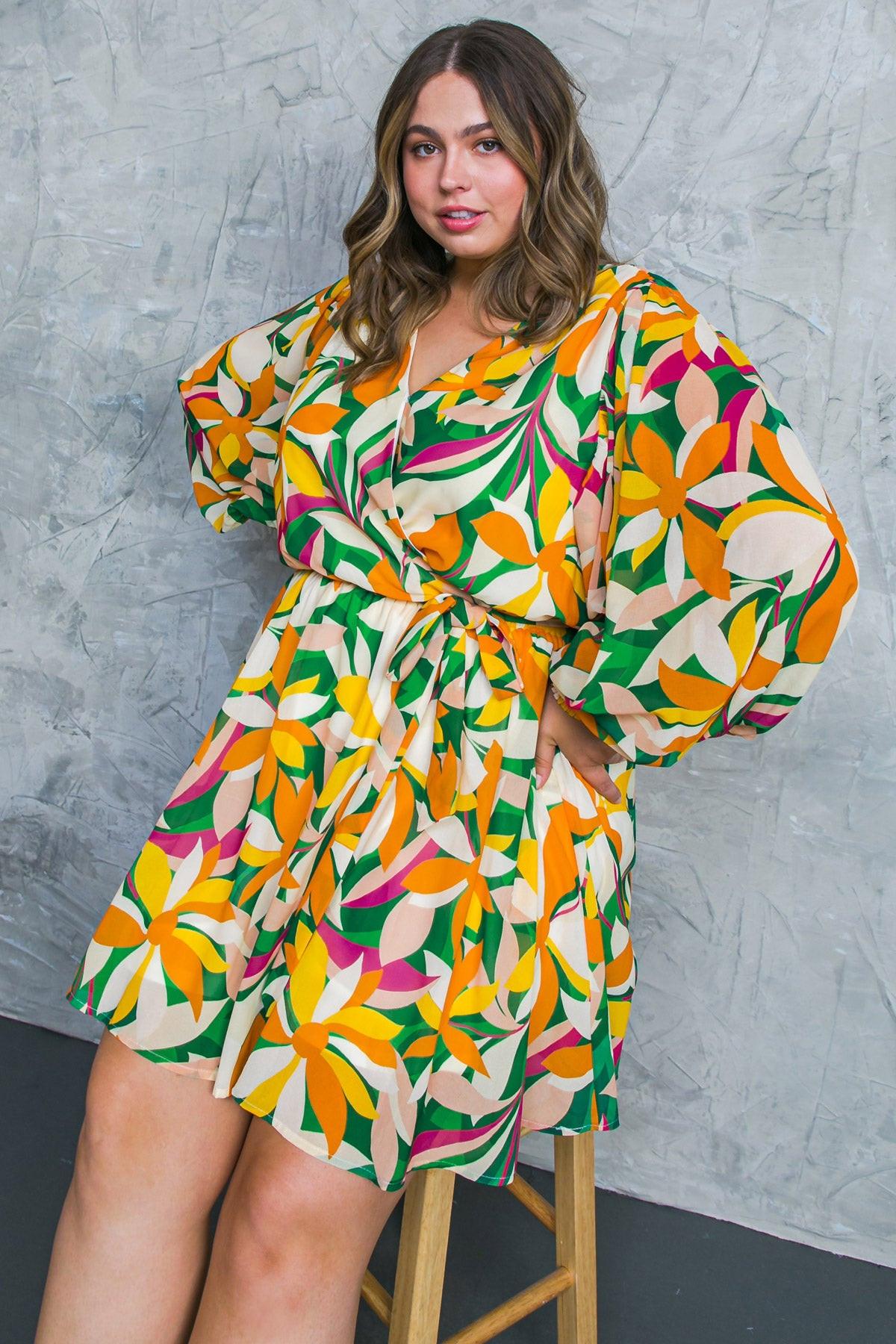Daring Heart Printed Woven Mini Dress with Surplice Neckline and Ruffled Hem — Soul Flow Apparel