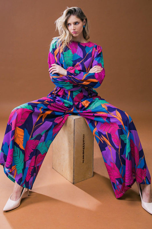 Woven Jumpsuit with Round Neckline Front Pant Pleat and Wide Leg Back Zipper — Soul Flow Apparel