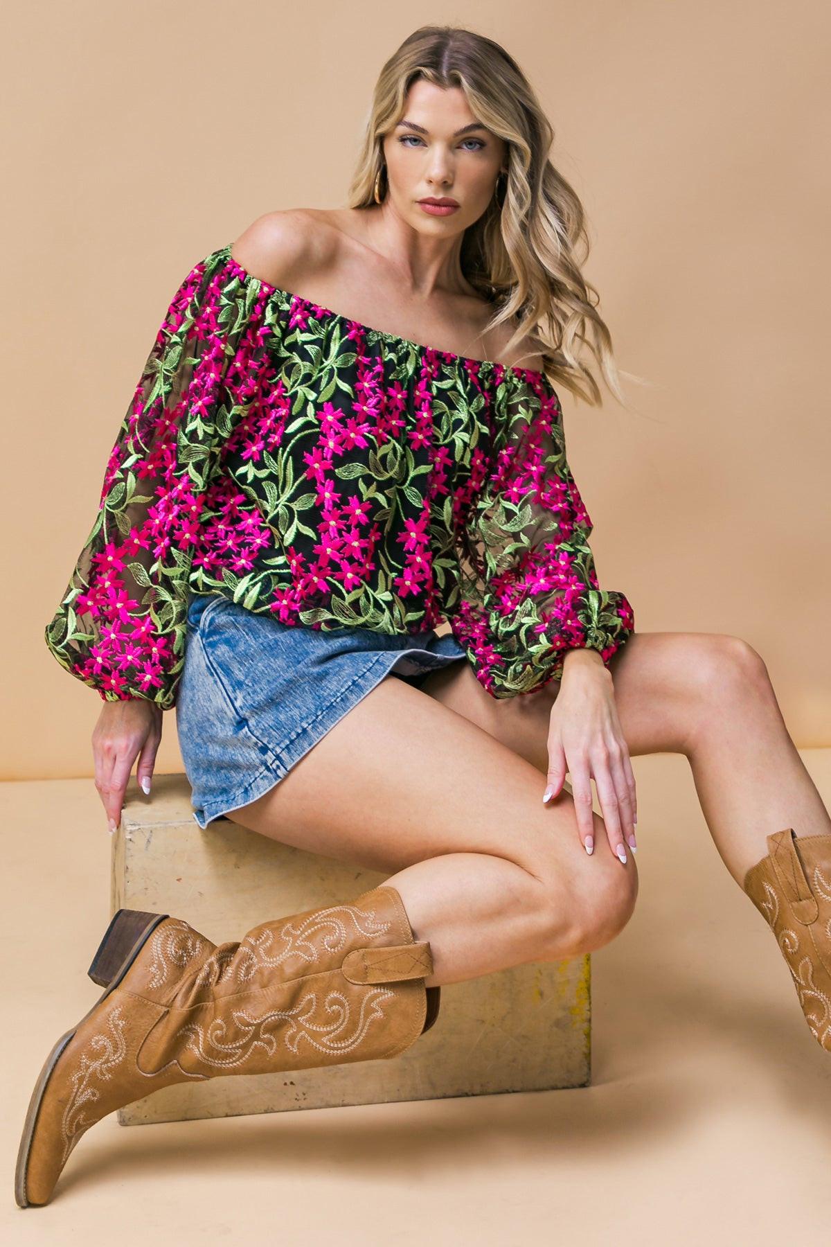 Feeling Mighty Fine Woven Top with Off Shoulder Neckline and Elasticized Waist — Soul Flow Apparel