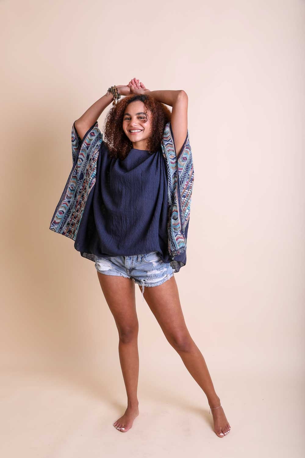 Leto Collection geometric embroidered kimono tunic with intricate pattern and lightweight fabric, stylish and comfortable for casual wear