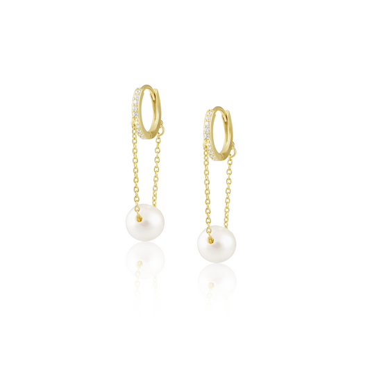Hillary Pearl Chain Huggies — Soul Flow Apparel