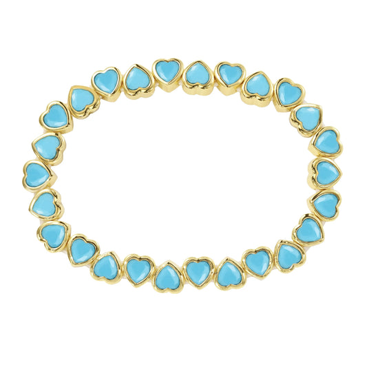Stretchy Bezel Heart Bracelet Turquoise, view 20 — Soul Flow Apparel