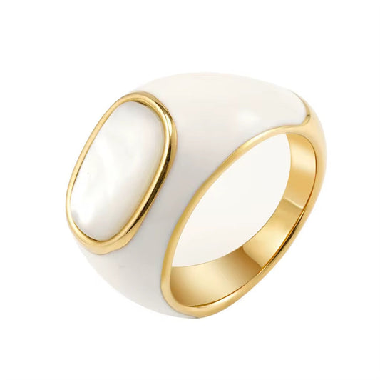 Mother of Pearl Enamel Signet Ring, view 22 — Soul Flow Apparel