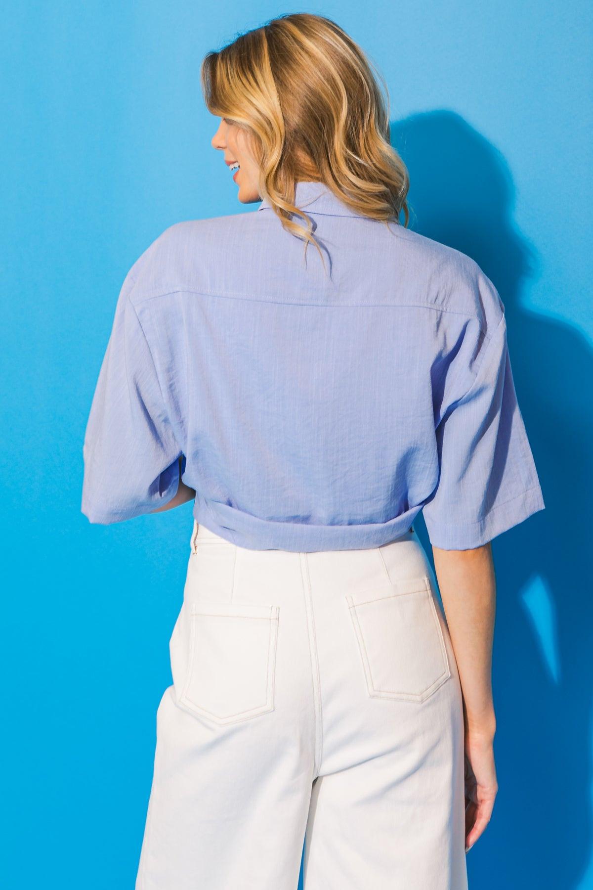 Made You Look Button Down Short Sleeve Cropped Shirt in 20bby 20blue19 — Soul Flow Apparel