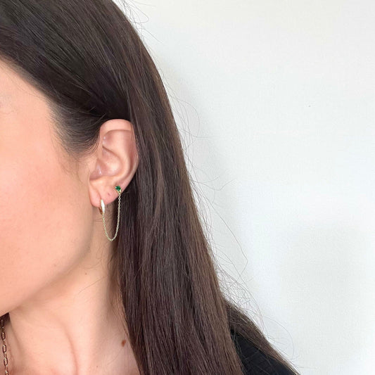 Lilou Emerald Chain Drop Earring — Soul Flow Apparel