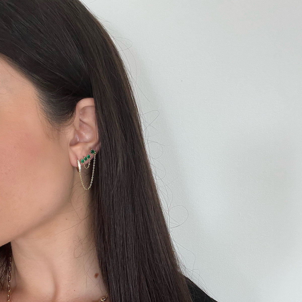 Lilou Emerald Chain Drop Earring — Soul Flow Apparel