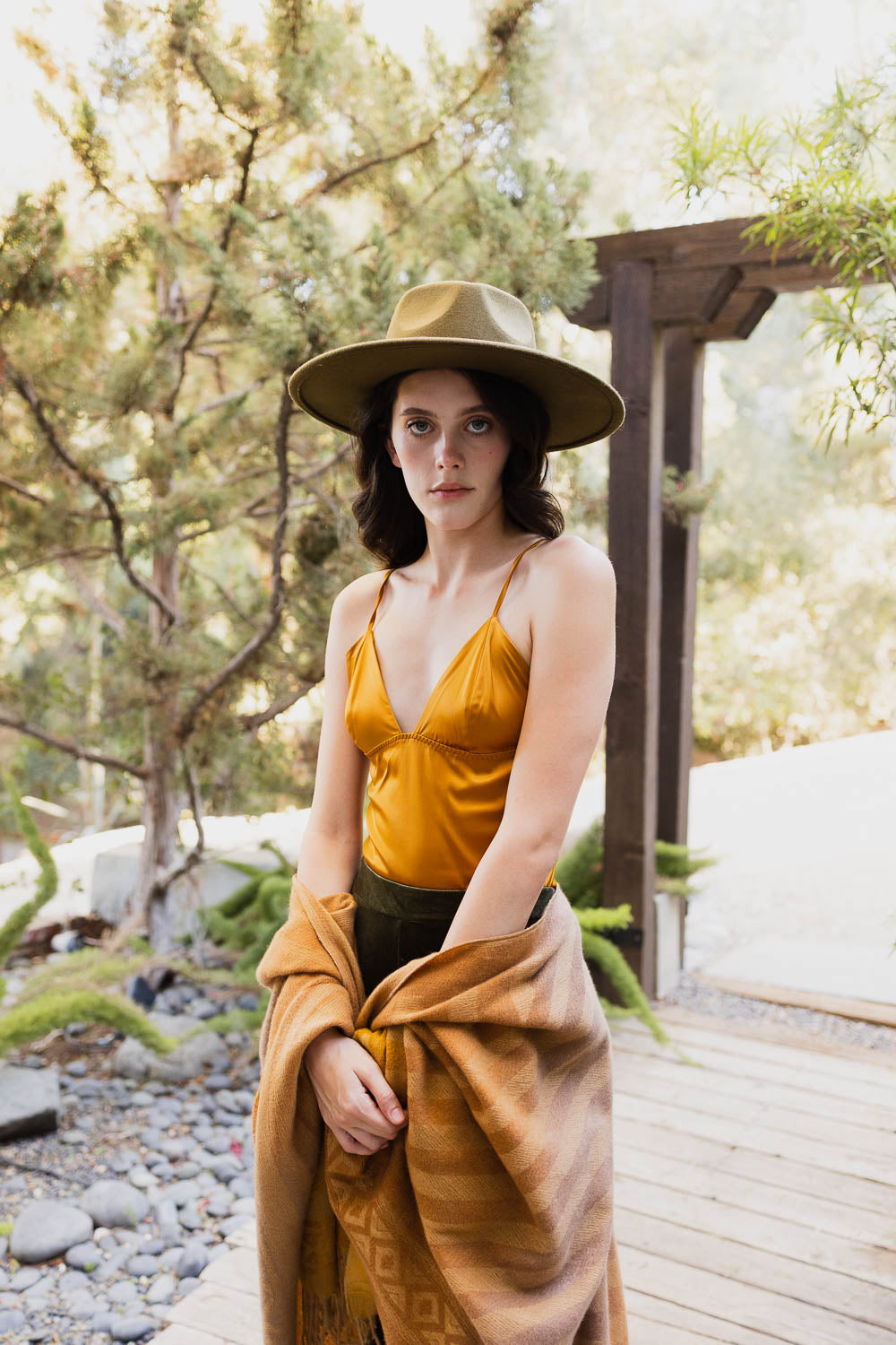 Lustrous Satin Crop Top Mustard