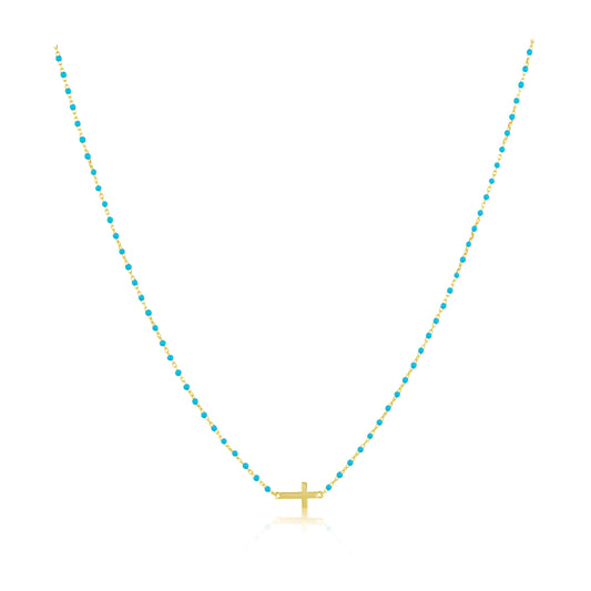 Elsa Side Cross Necklace Turquoise — Soul Flow Apparel