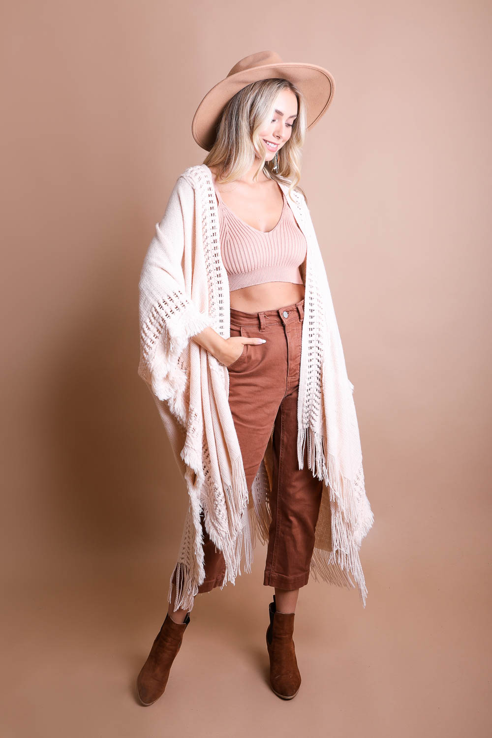 Open Work Frayed Bohemian Ruana Leto Collection