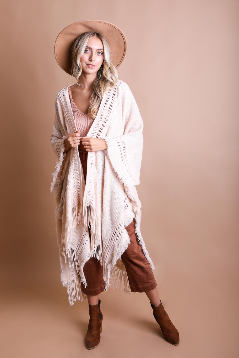 Open Work Frayed Bohemian Ruana Leto Collection