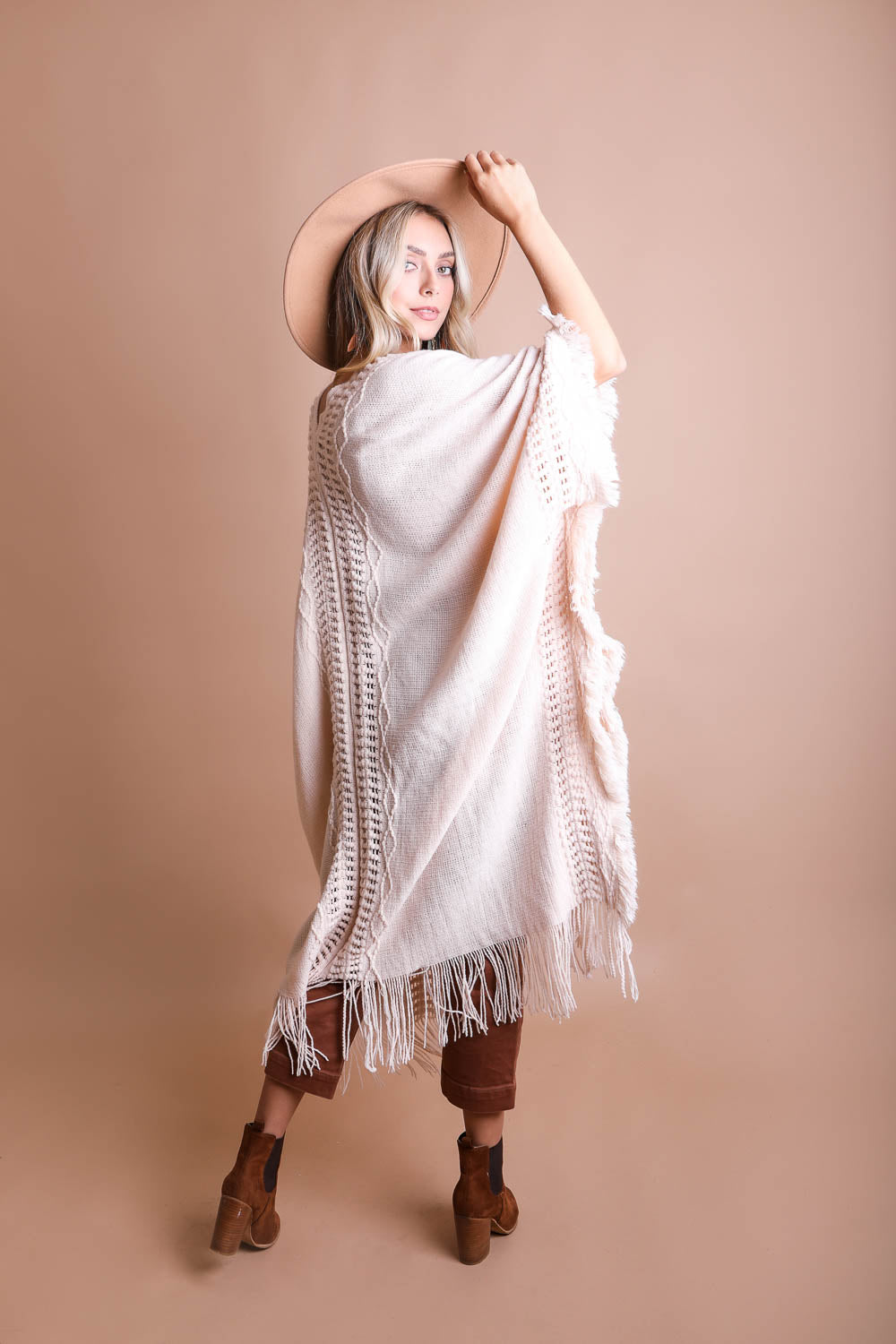 Open Work Frayed Bohemian Ruana Leto Collection