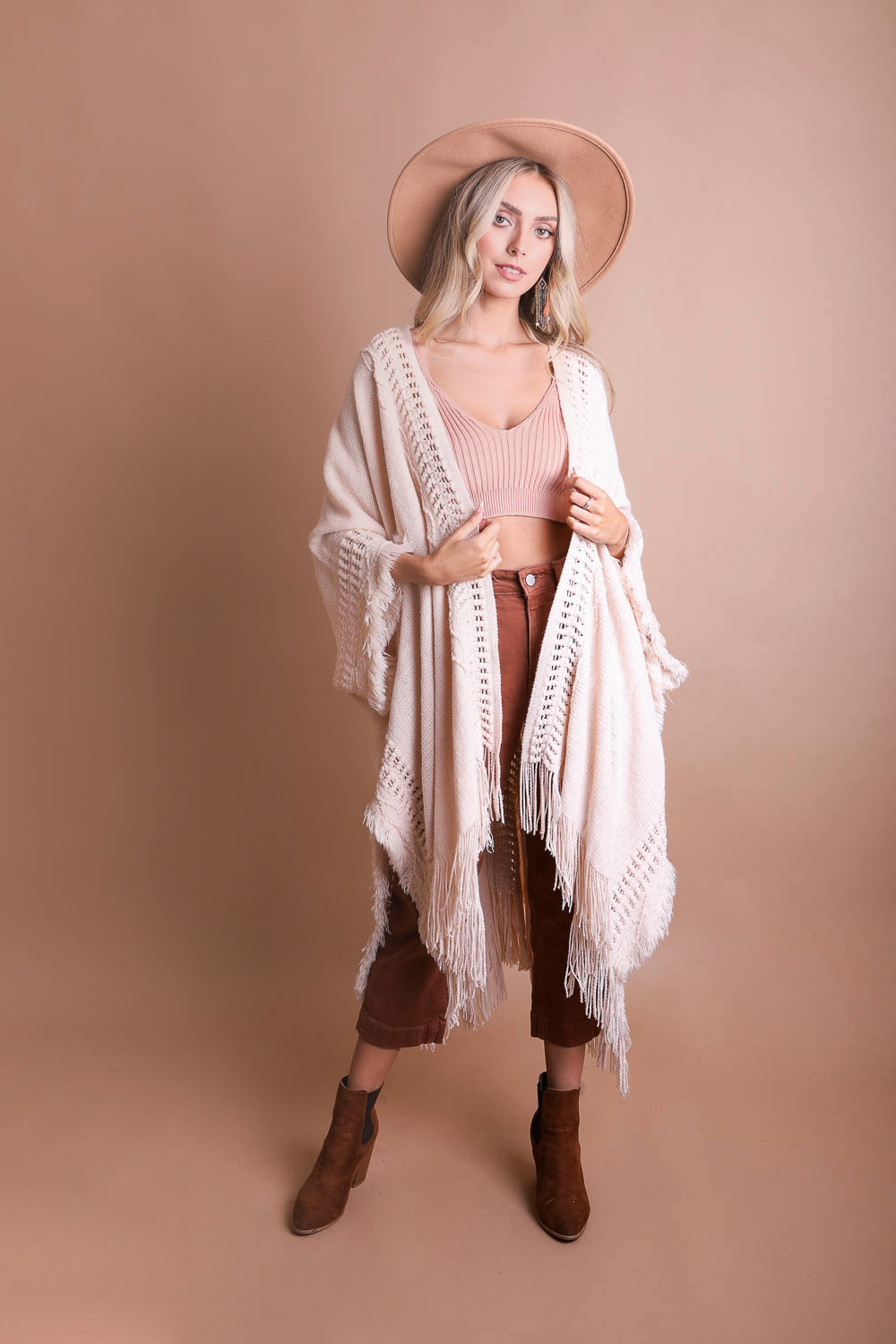 Open Work Frayed Bohemian Ruana Leto Collection