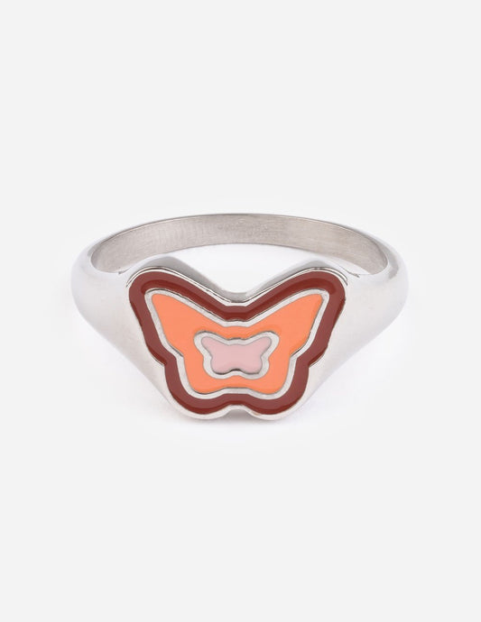 Pink Enamel Silver Butterfly Ring – Christian Ring