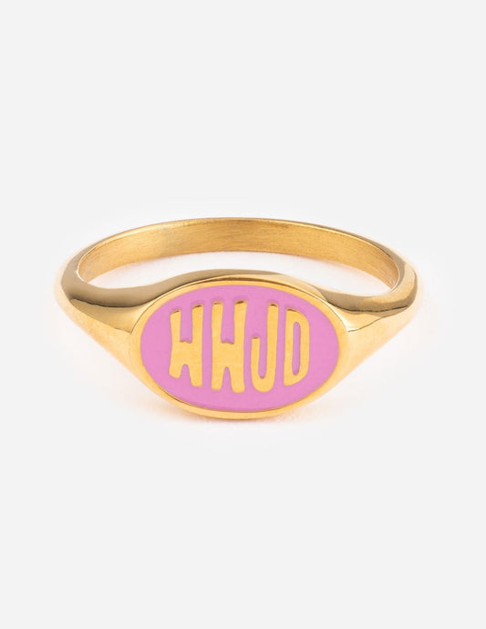Pink Enamel WWJD Ring – Christian Ring