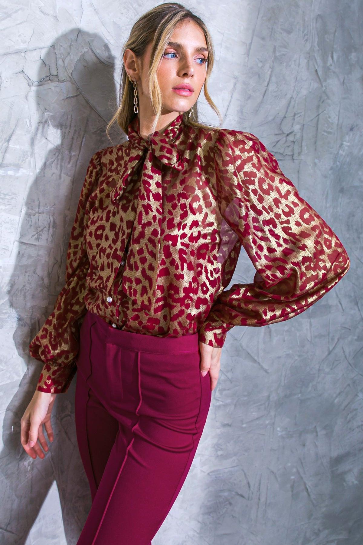 Beyond Compare Semi Sheer Printed Top with Front Tie Closure in 20f 20bur14 — Soul Flow Apparel