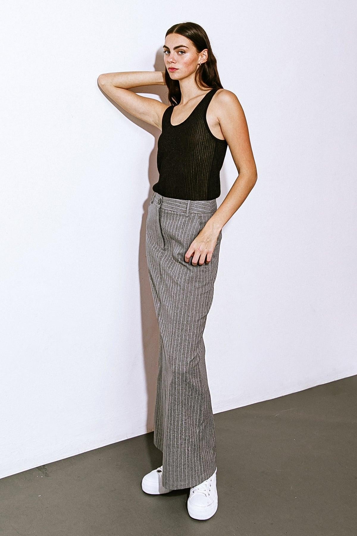 Get to the Point Woven Midi Skirt in 20grey24 — Soul Flow Apparel