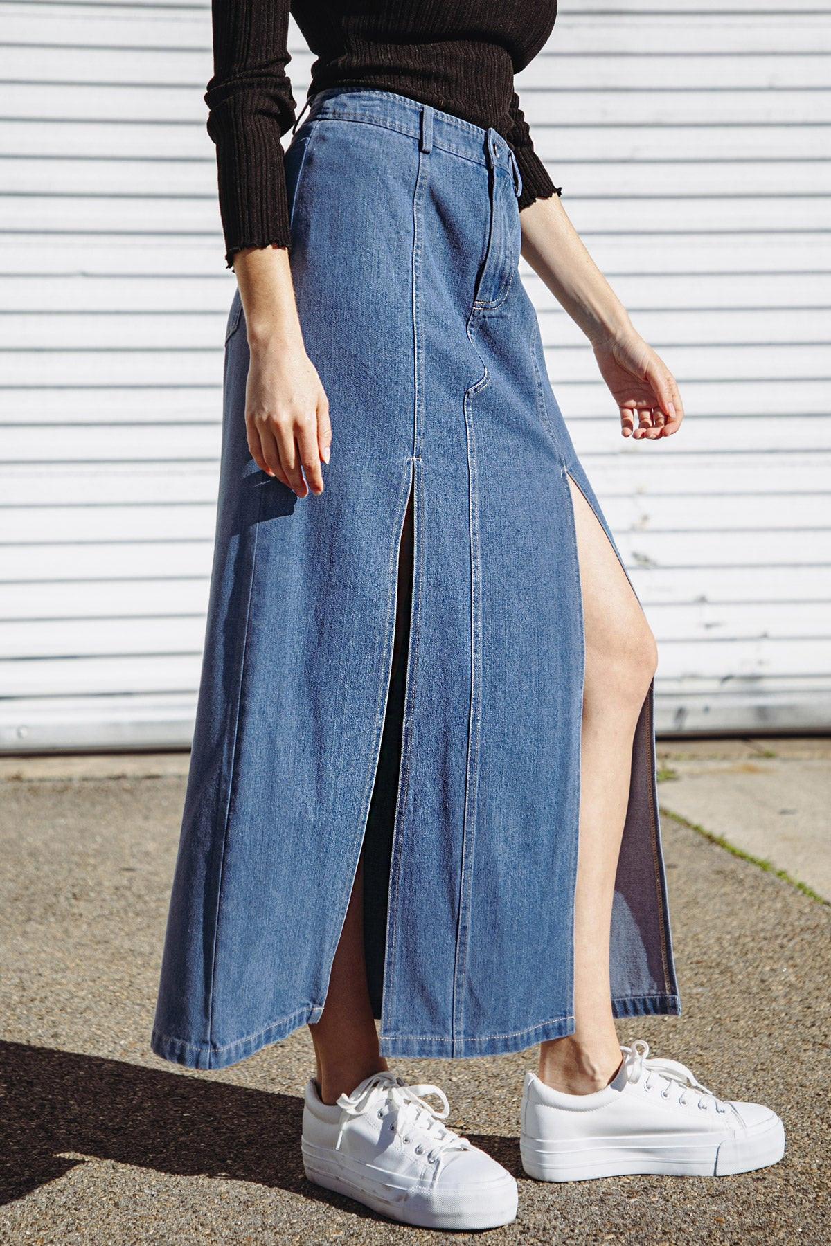 Sweet Talking Denim Midi Skirt in 20lig 20ind12 — Soul Flow Apparel