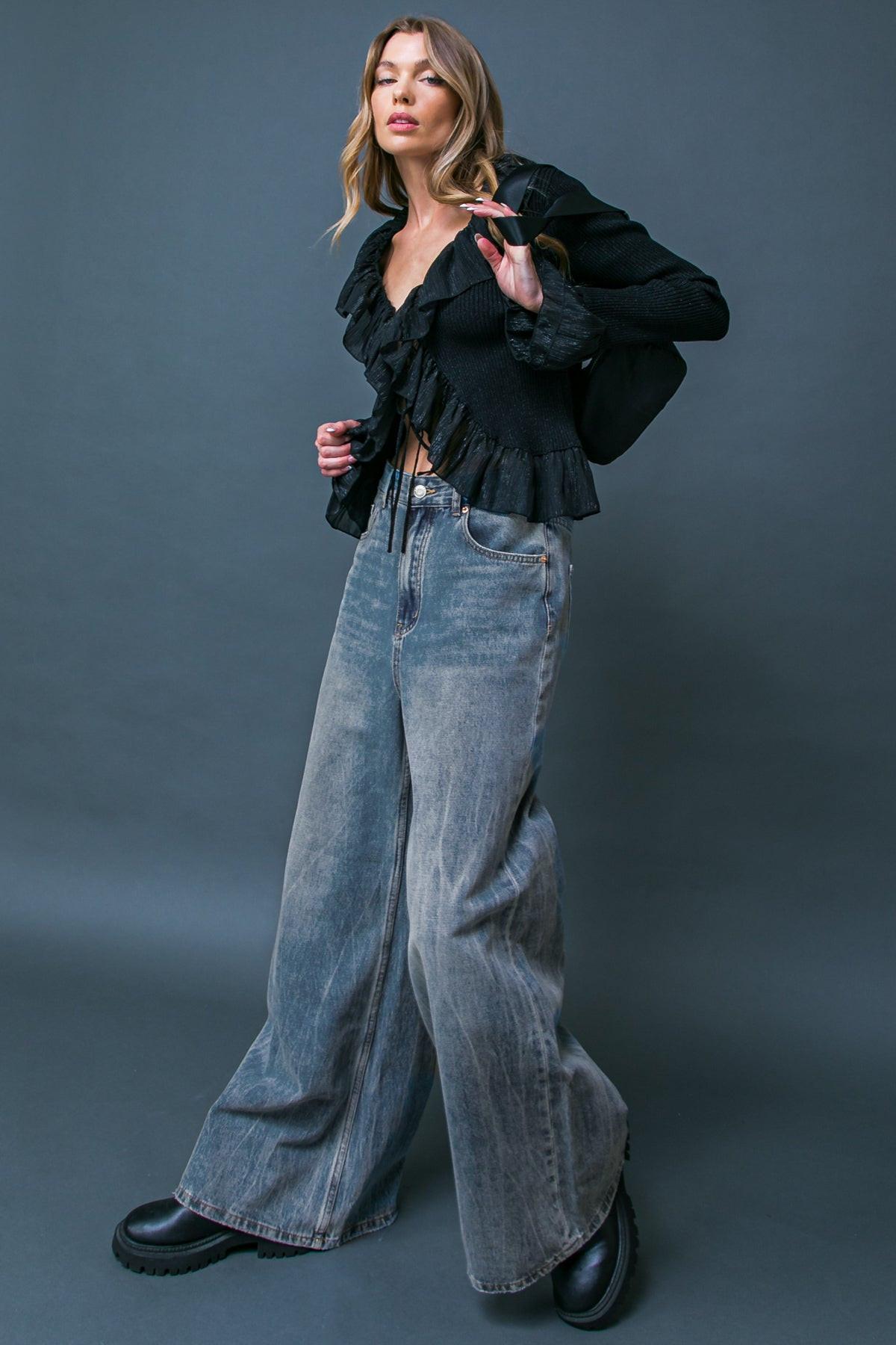 Daring Trend Washed Denim Pants Wide Leg Front Pockets for Everyday Wear in 20med 20ind32 — Soul Flow Apparel