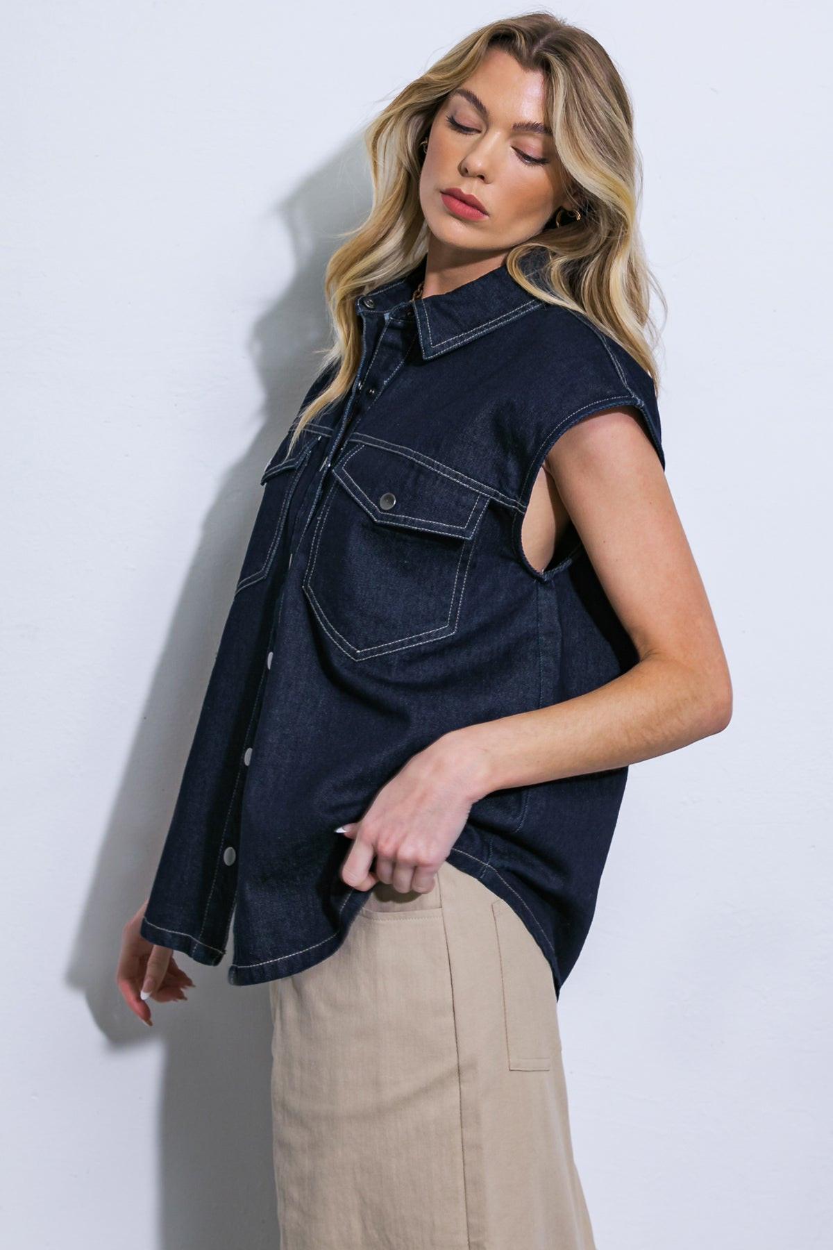 Let's Just Relax Denim Top in 20den23 — Soul Flow Apparel