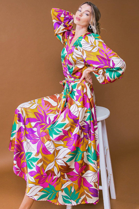 Carefree Confidence Woven Midi Dress with Surplice Neckline and Sash Tie in 20mus48 — Soul Flow Apparel