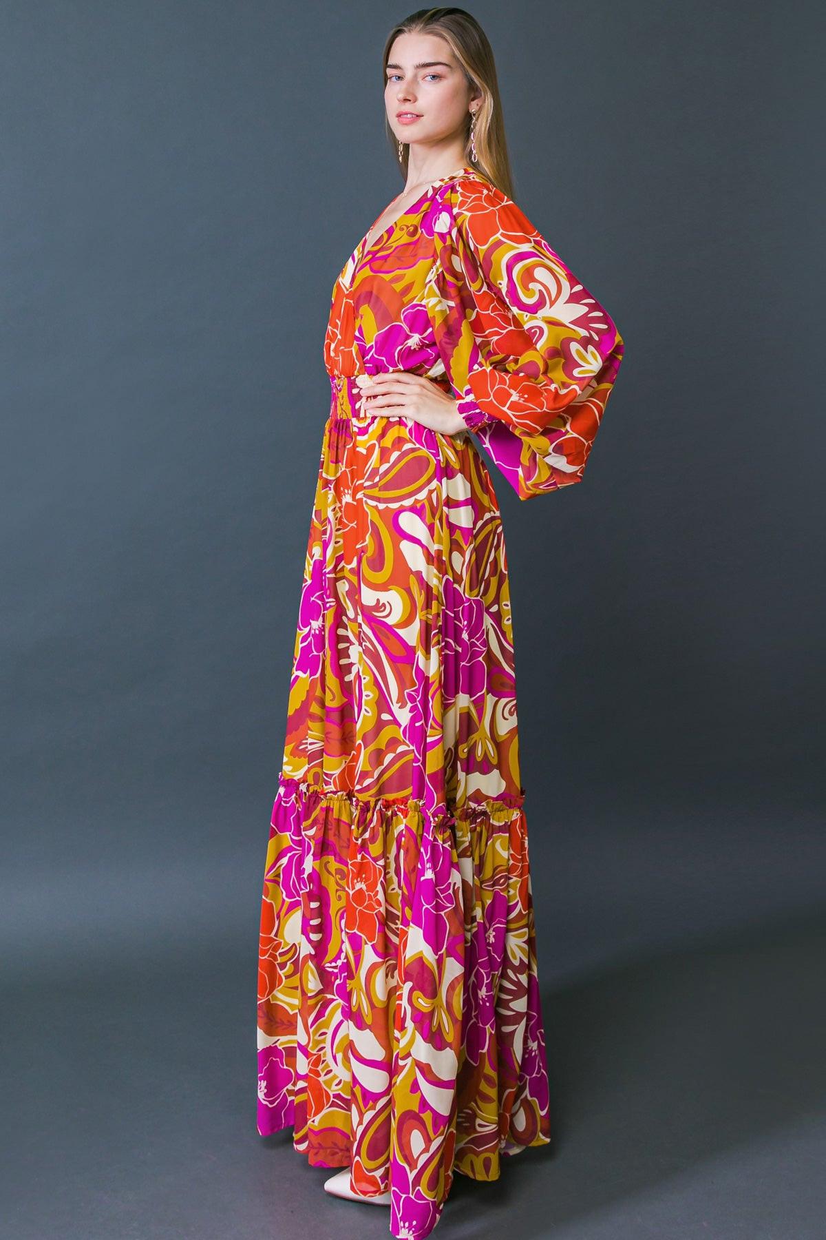 Ready For The Spotlight Printed Woven Maxi Dress With Surplice Neckline