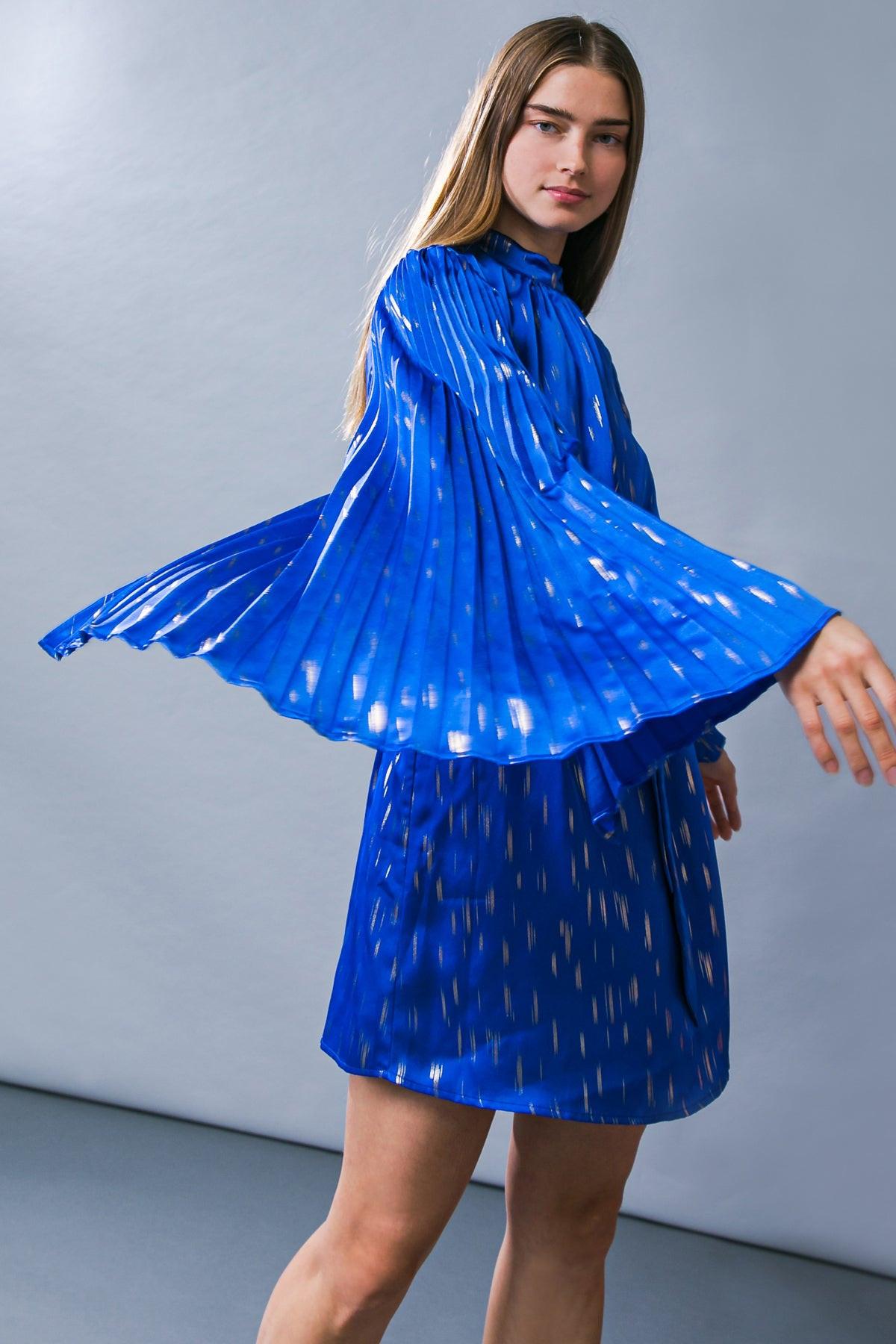 Mesmerizing Elegance Woven Mini Dress With High Neckline And Bell Sleeves