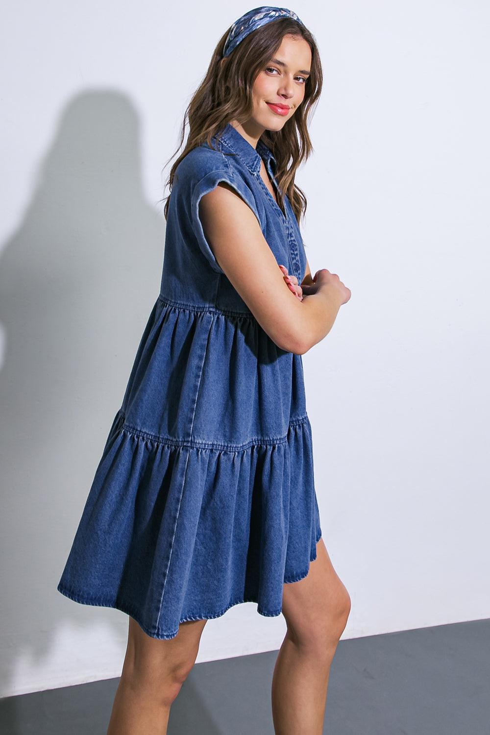 Just the Beginning Twill Mini Dress in 20med 20ind8 — Soul Flow Apparel