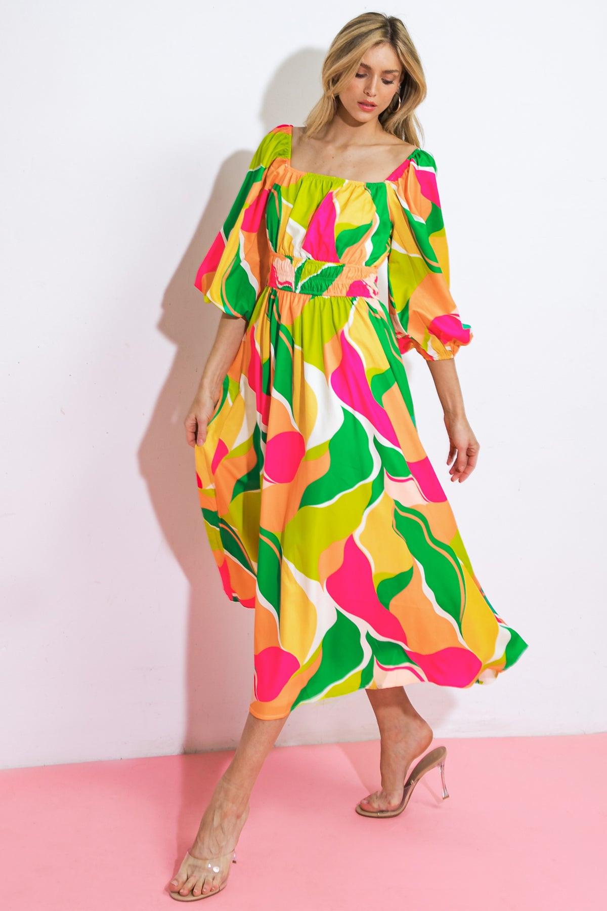A Second Thought Woven Midi Dress in 20yel 20gre1 — Soul Flow Apparel
