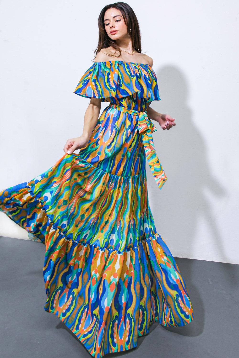 Dare to Be You Woven Maxi Dress in 20blu 20mus11 — Soul Flow Apparel