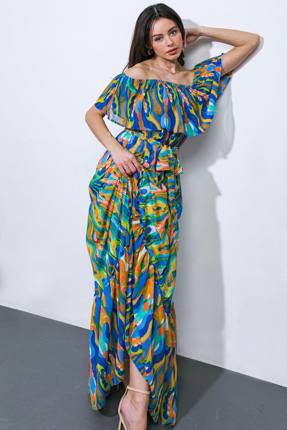 Dare to Be You Woven Maxi Dress in 20blu 20mus16 — Soul Flow Apparel