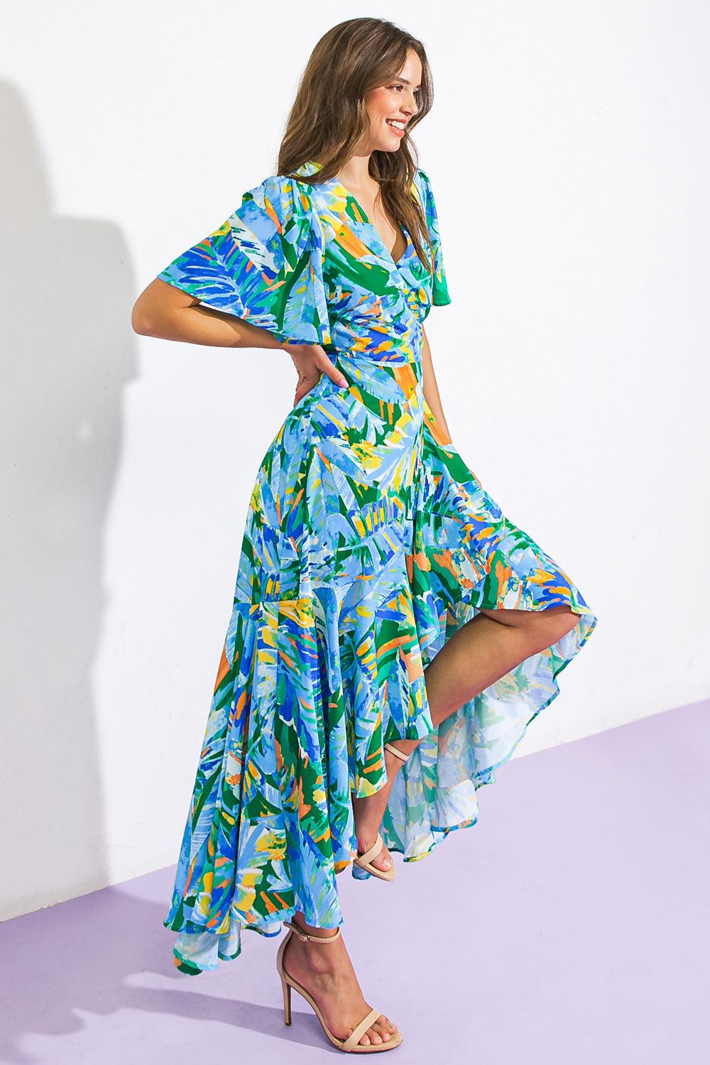 Unexpected Surprise Woven Hi-Lo Dress in 20blu 20gre8, view 1 — Soul Flow Apparel