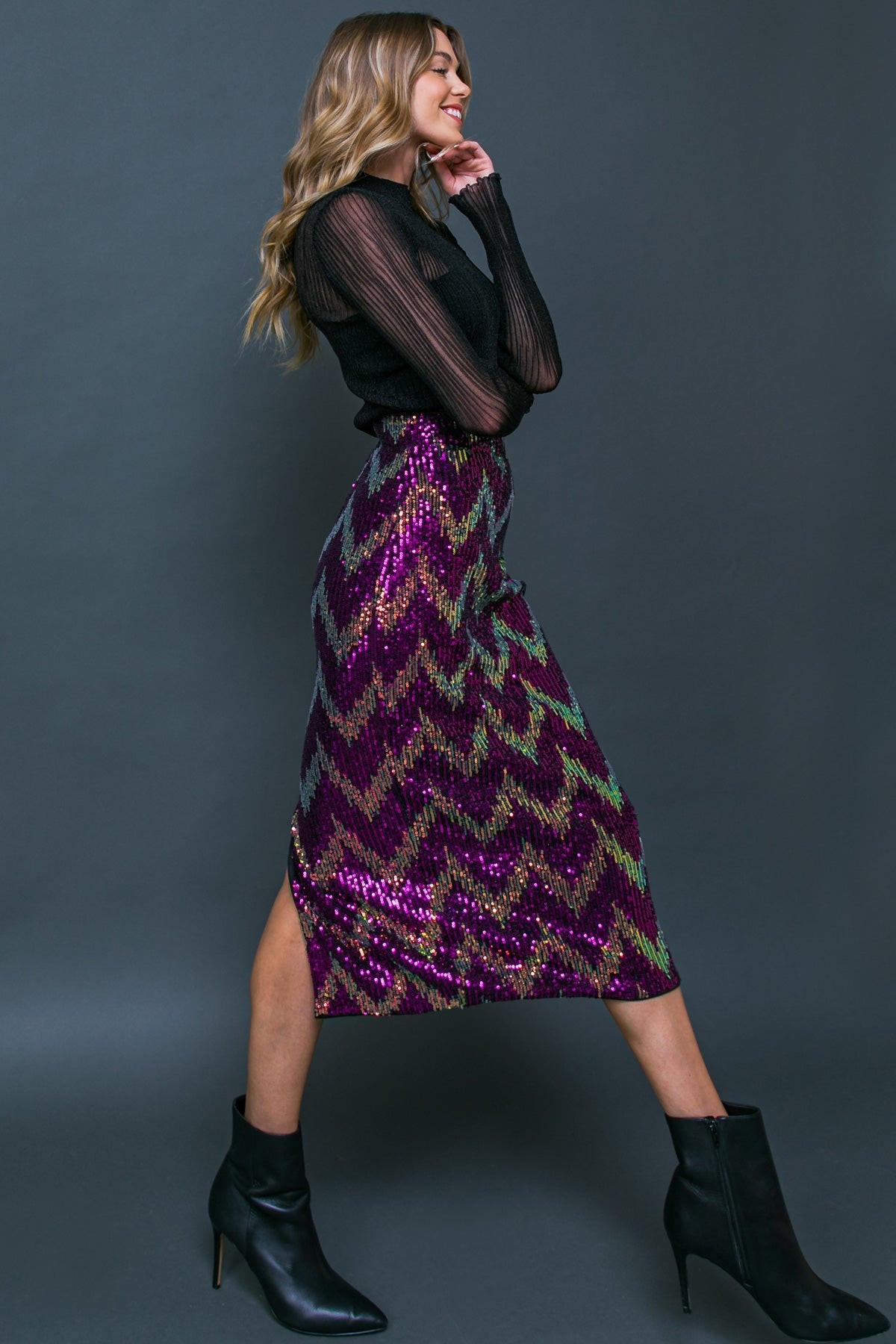 Be Happy Friend Sequined Midi Skirt with Back Zipper Closure in 20fuc 20gol39 — Soul Flow Apparel