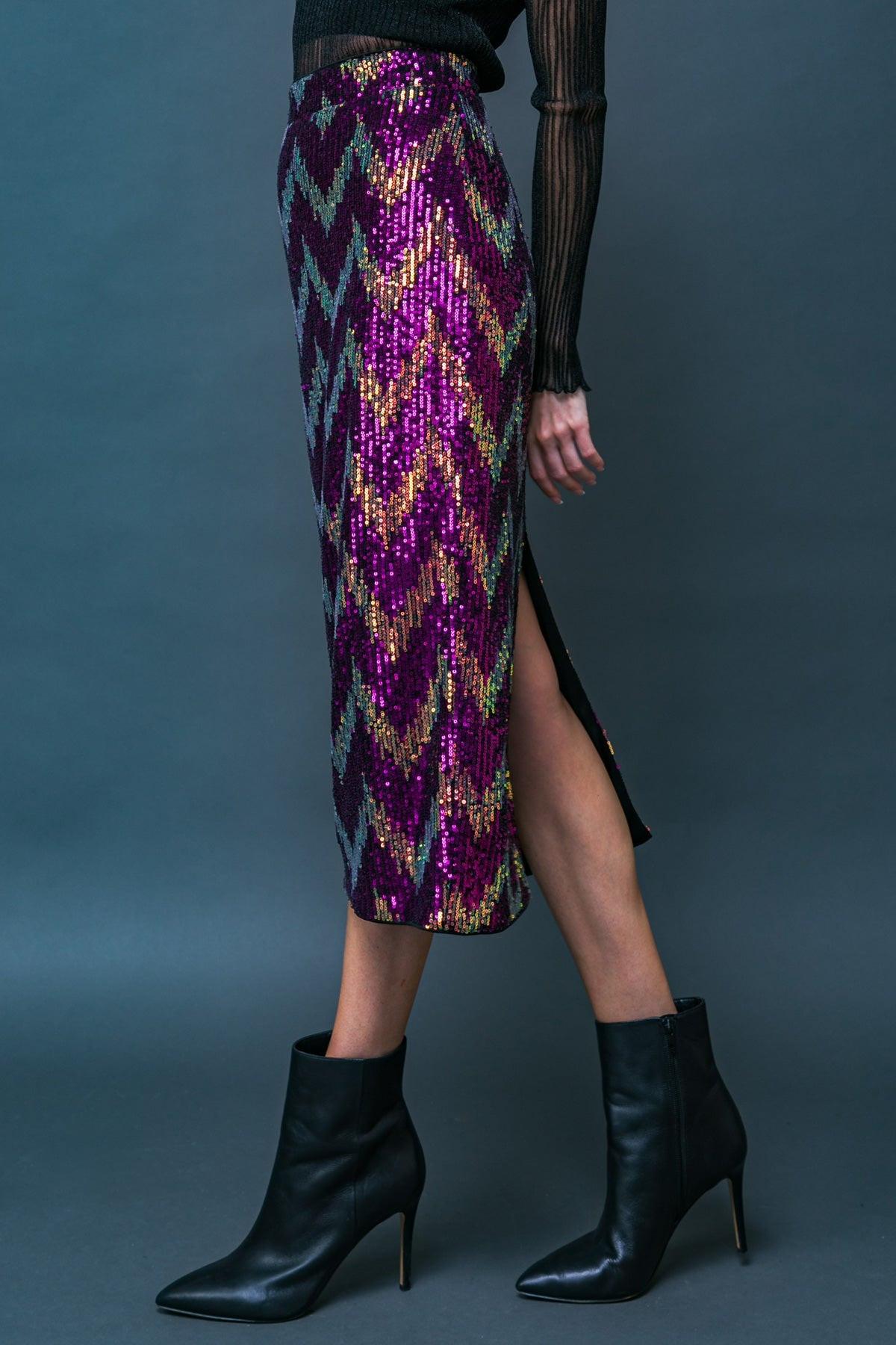 Be Happy Friend Sequined Midi Skirt with Back Zipper Closure in 20fuc 20gol47 — Soul Flow Apparel