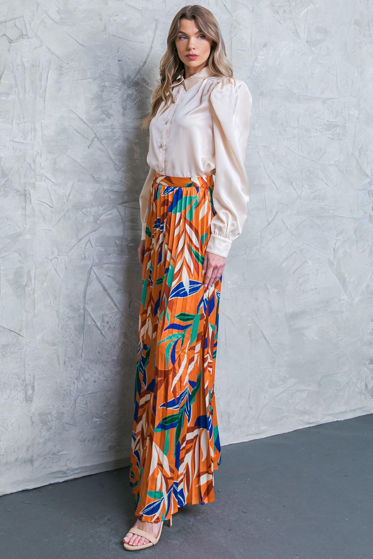Feels Like Fall Woven Maxi Skirt Boho Pleated Flowing Silhouette Elastic Waist in 20rus41 — Soul Flow Apparel