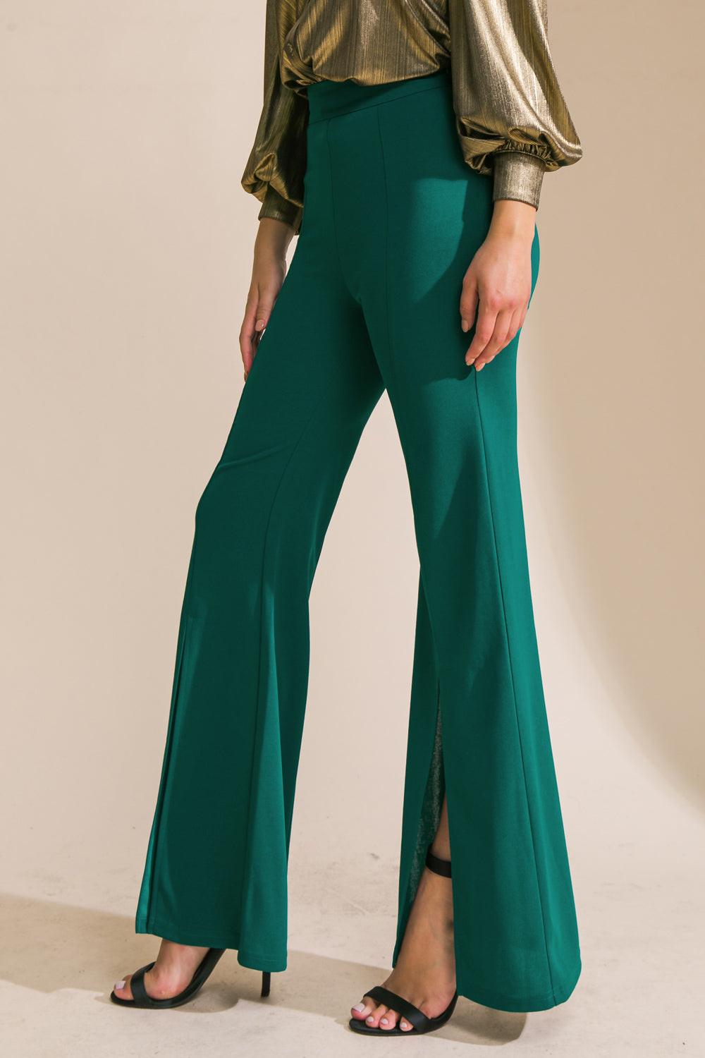 Hey Darling Woven Flare Pants with Center Seam and Slit Bottom in 20gre, view 203 — Soul Flow Apparel