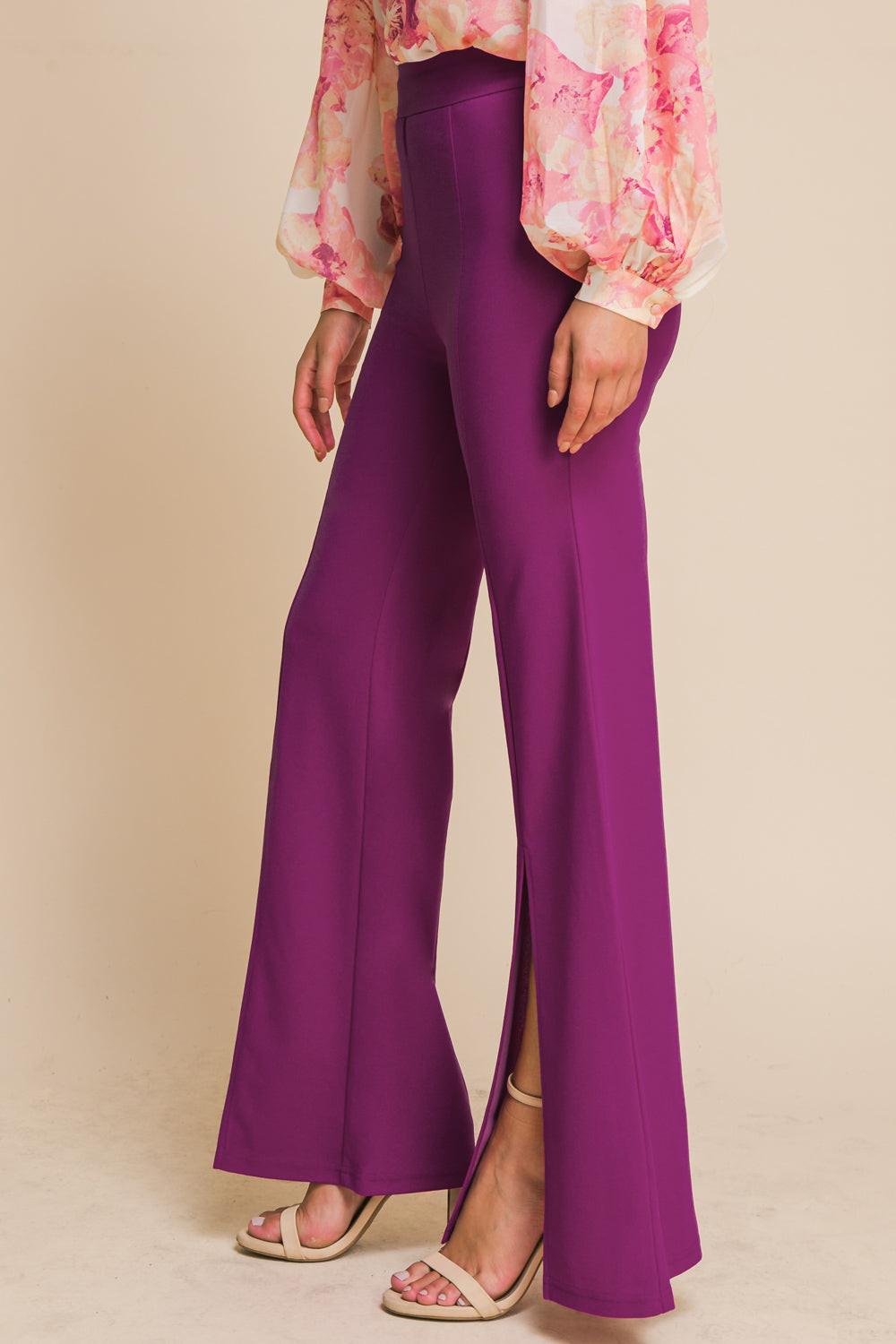 Hey Darling Woven Flare Pants with Center Seam and Slit Bottom in 20mag, view 1 — Soul Flow Apparel