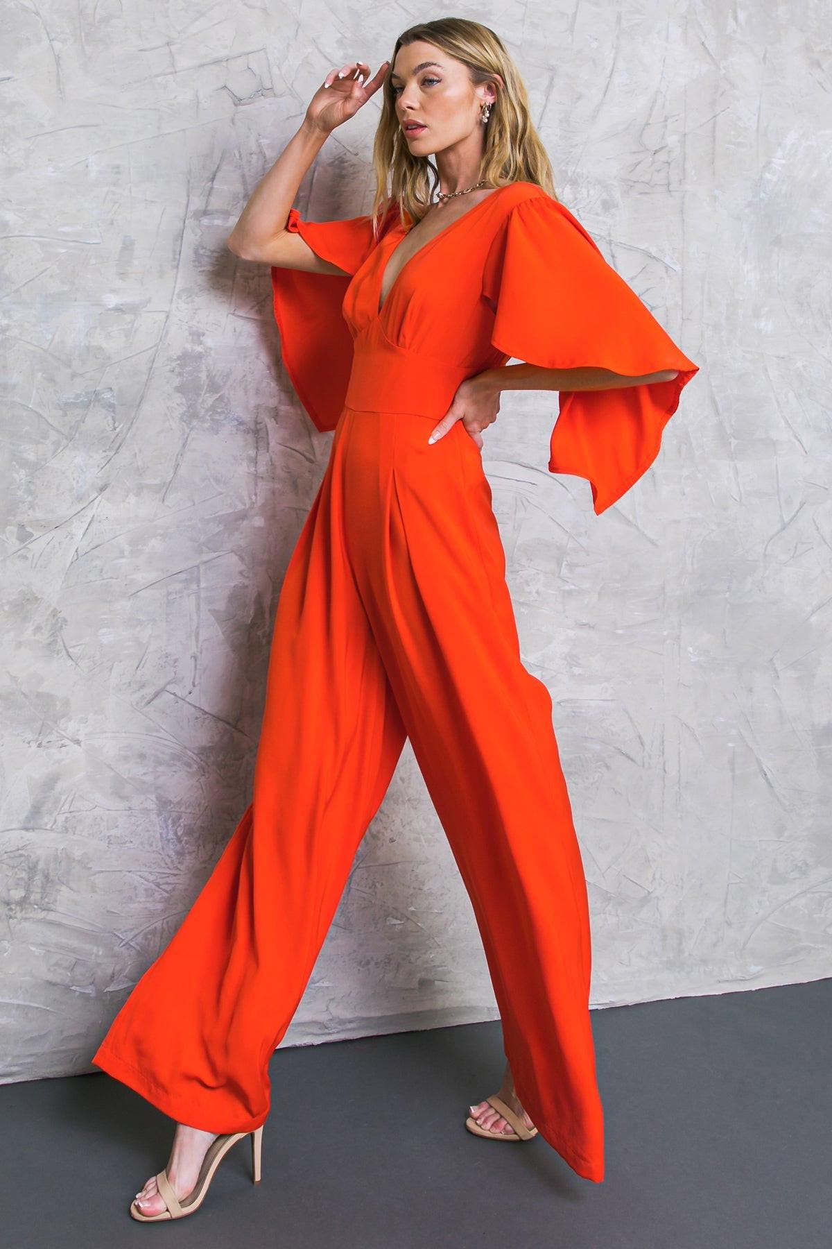 Raised on Promises Stars Woven Jumpsuit with V Neckline in 20tom 20red27 — Soul Flow Apparel