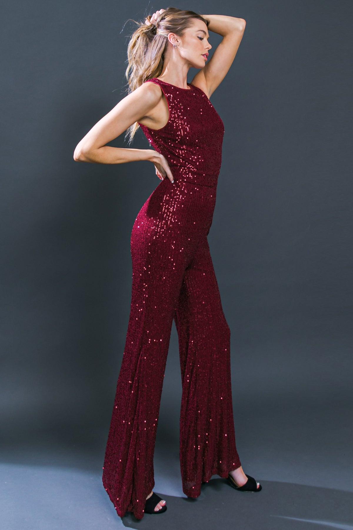 Divine Wanderings Sequin Jumpsuit with Wide Leg Silhouette in 20bur34 — Soul Flow Apparel