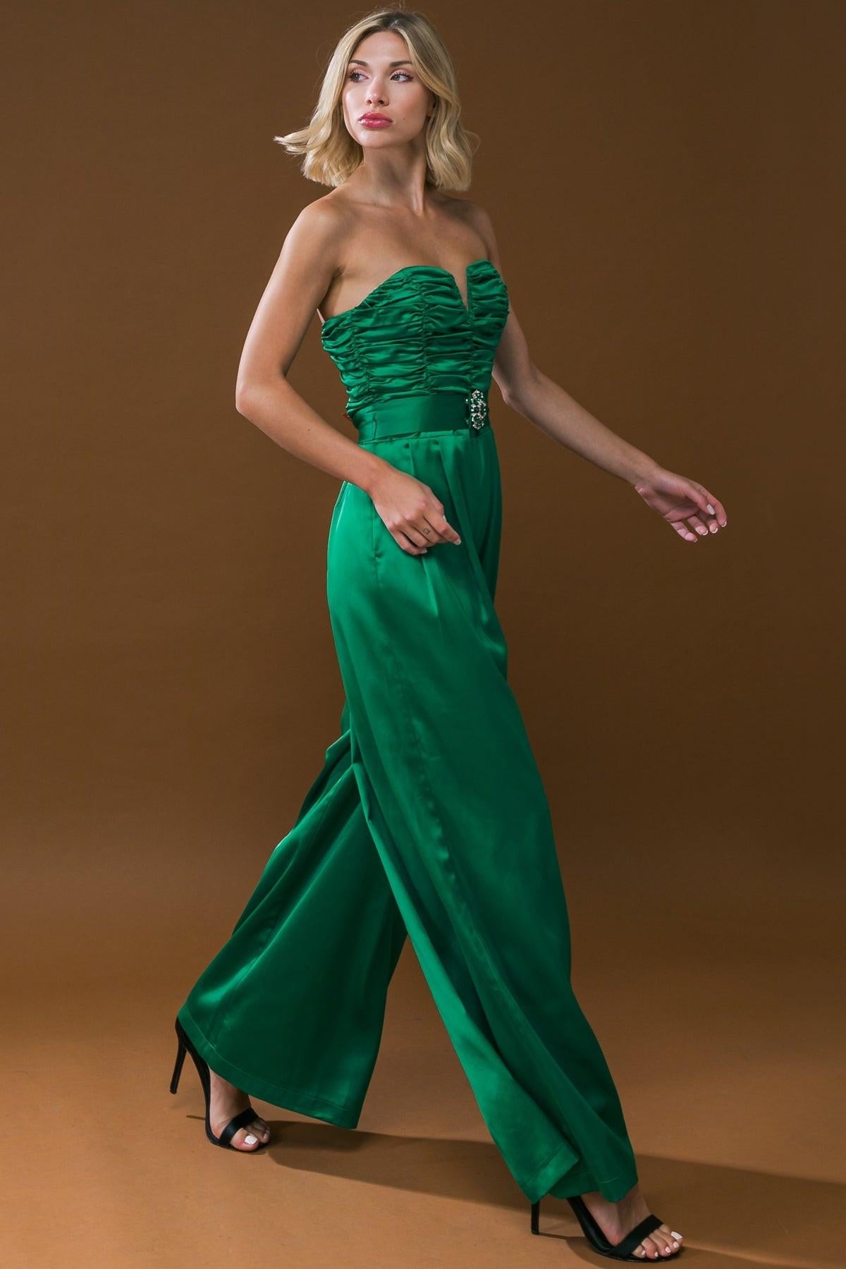 Lost in Your Eyes Woven Jumpsuit with Ruched Bodice and Side Pocket in 20gre1 — Soul Flow Apparel
