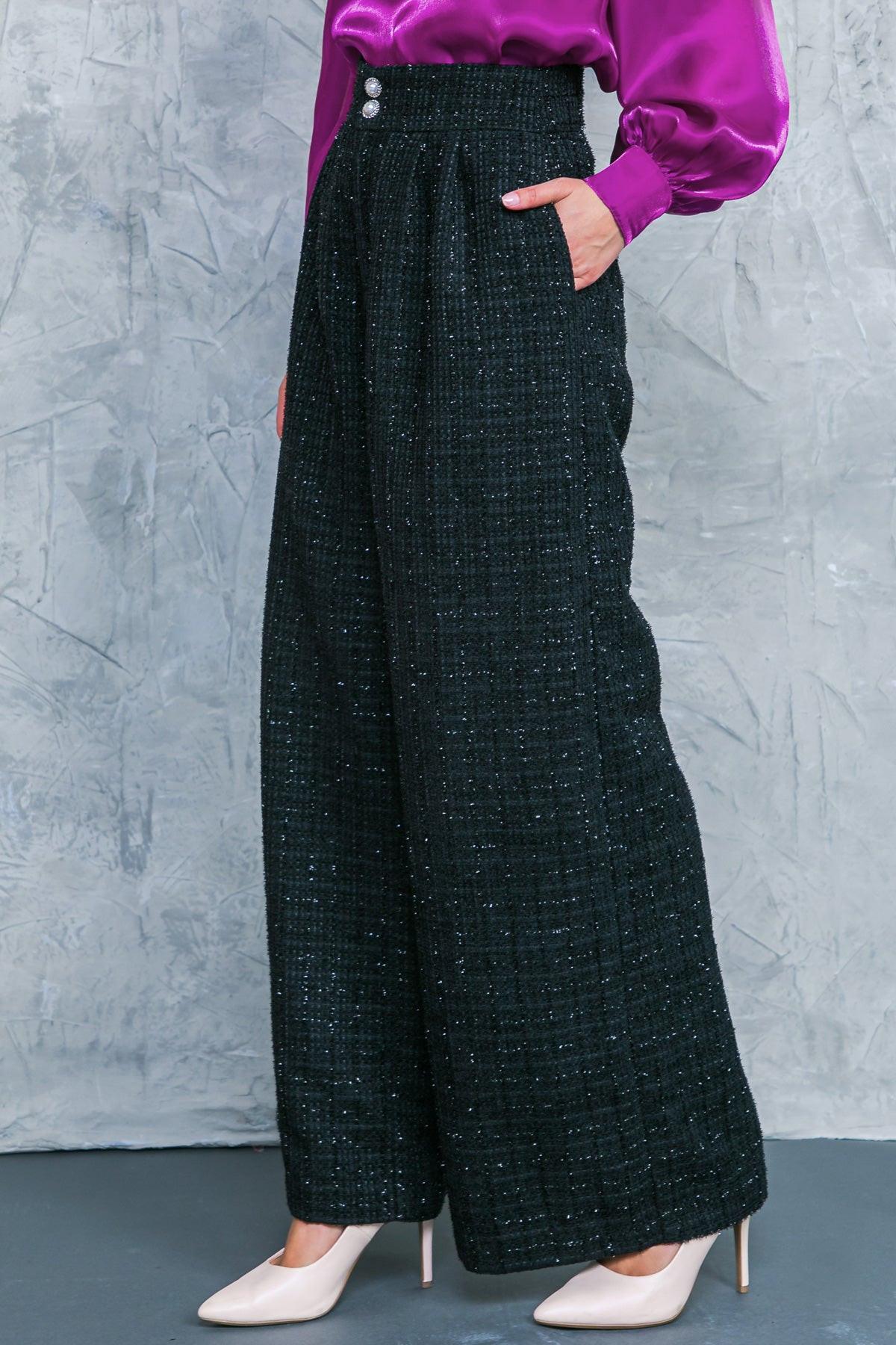 Always Praiseworthy Tweed Pants with Pleated Front and Wide Leg in 20bla33 — Soul Flow Apparel