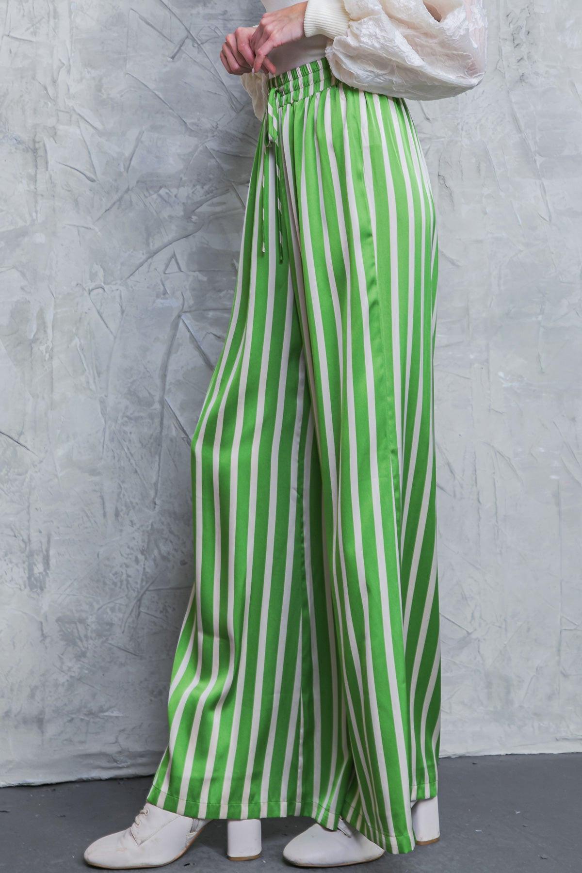 Nothing to Regret Satin Pants with Elastic Waist and Wide Leg in 20gre 20ivo50 — Soul Flow Apparel
