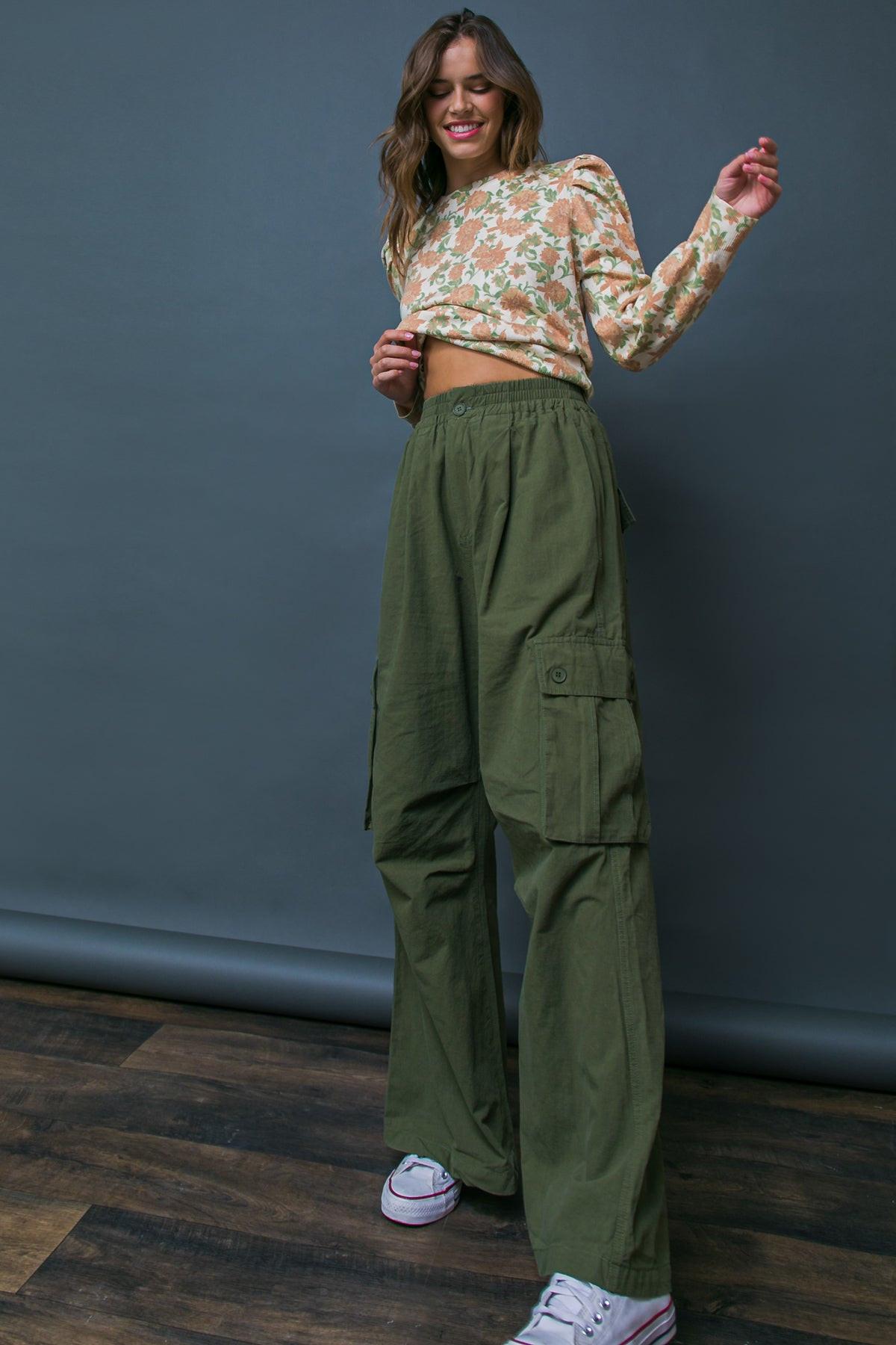 Incredible Moments Woven Cargo Pants with Elastic Waist and Wide Leg Outdoor in 20oli29 — Soul Flow Apparel