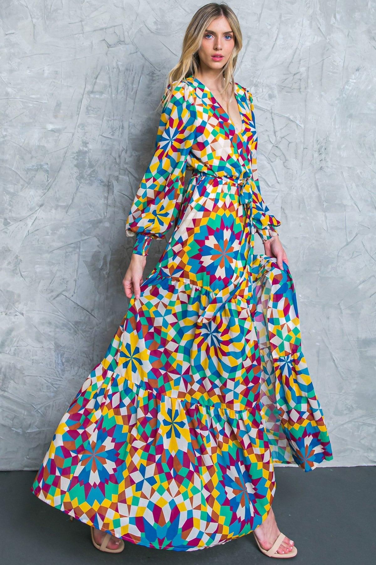 Everything I Love Printed Woven Maxi Dress with Surplice Neckline in 20blu16 — Soul Flow Apparel