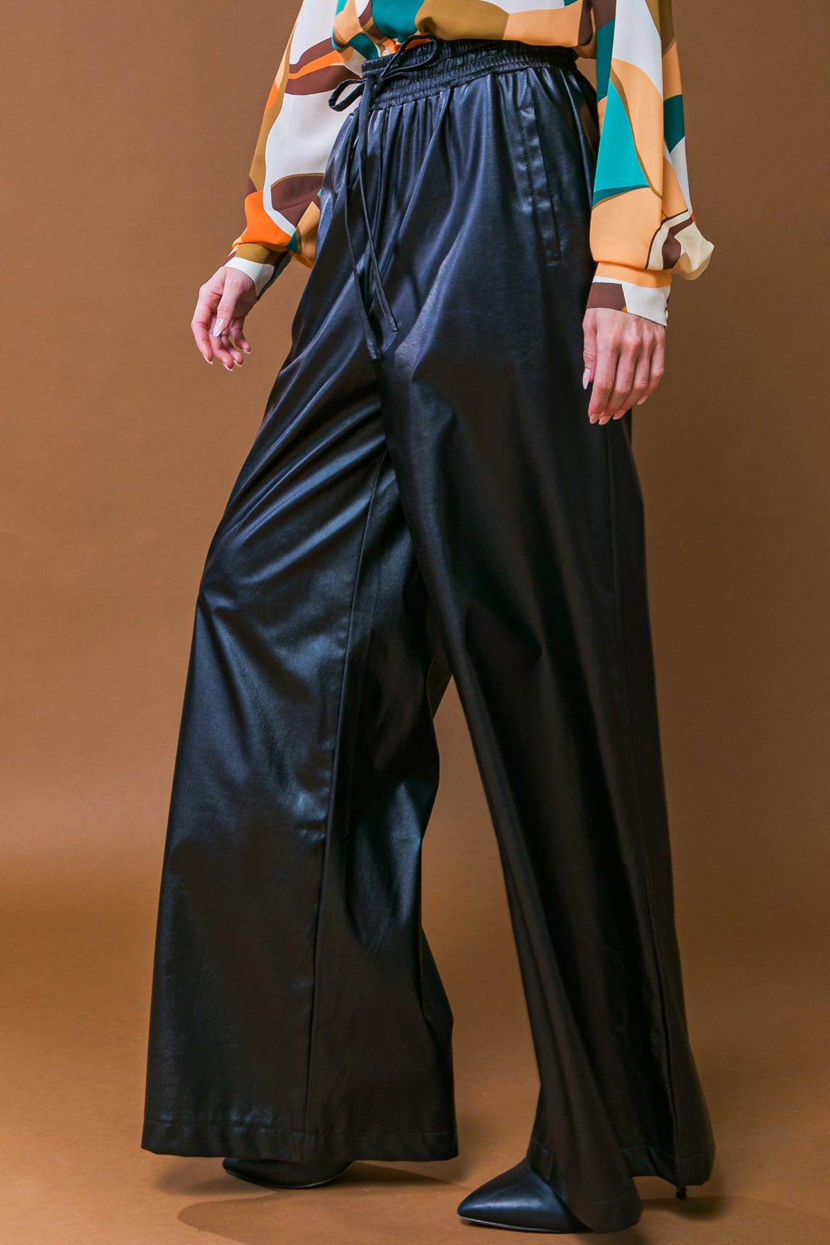 Iconic Reputation Leather Pants with Elastic Waist and Tie Detail in 20bla39 — Soul Flow Apparel