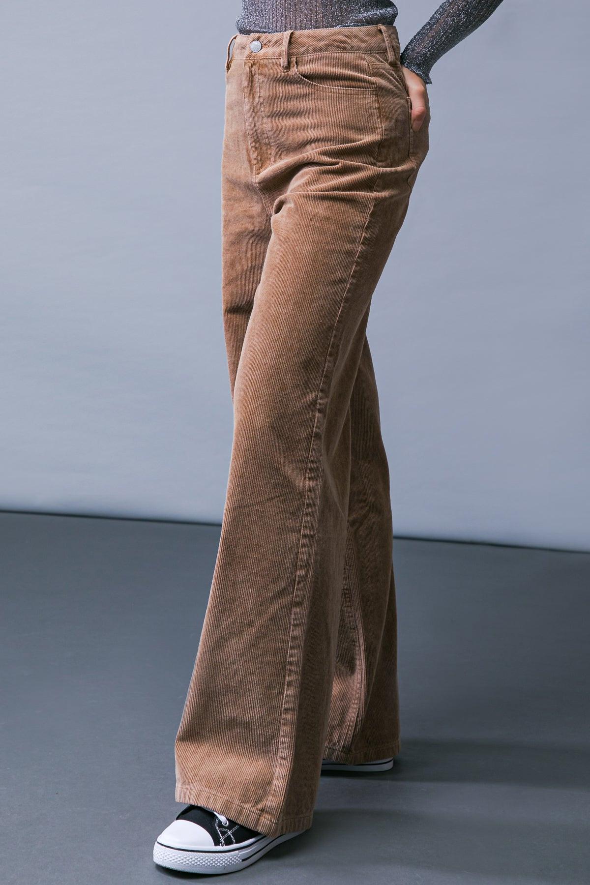How Dare You Corduroy Pants Wide Leg Front Closure Back Pockets