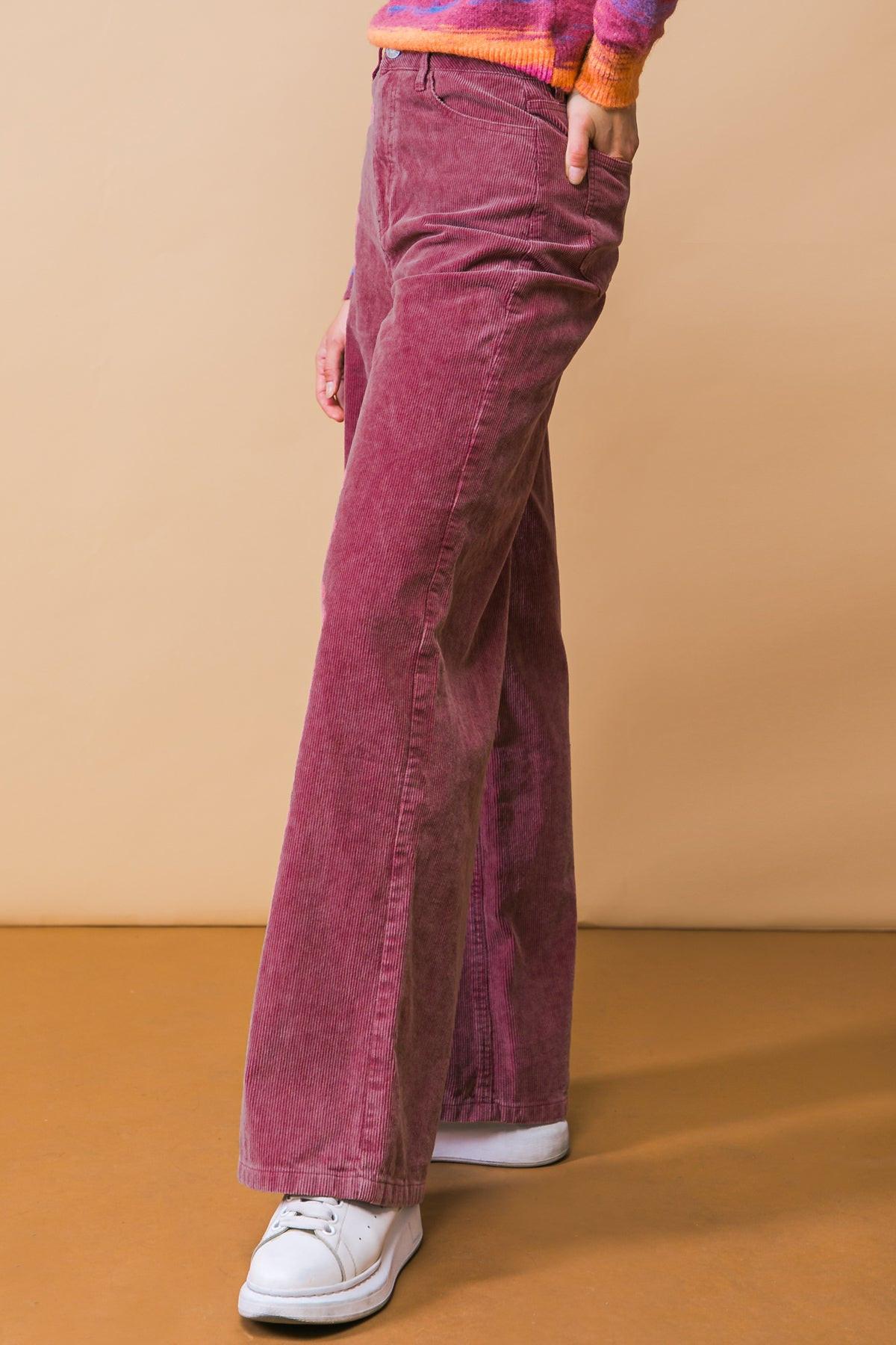 How Dare You Corduroy Pants Wide Leg Front Closure Back Pockets