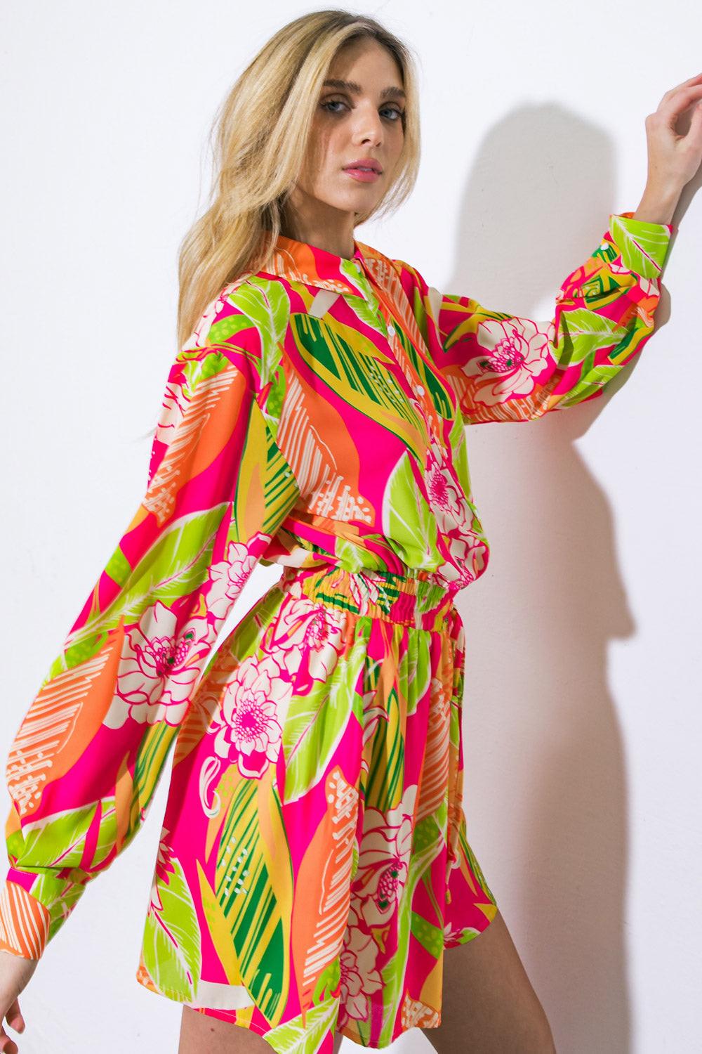 Keeping You Company Woven Romper in 20pin 20lit 20gre9 — Soul Flow Apparel